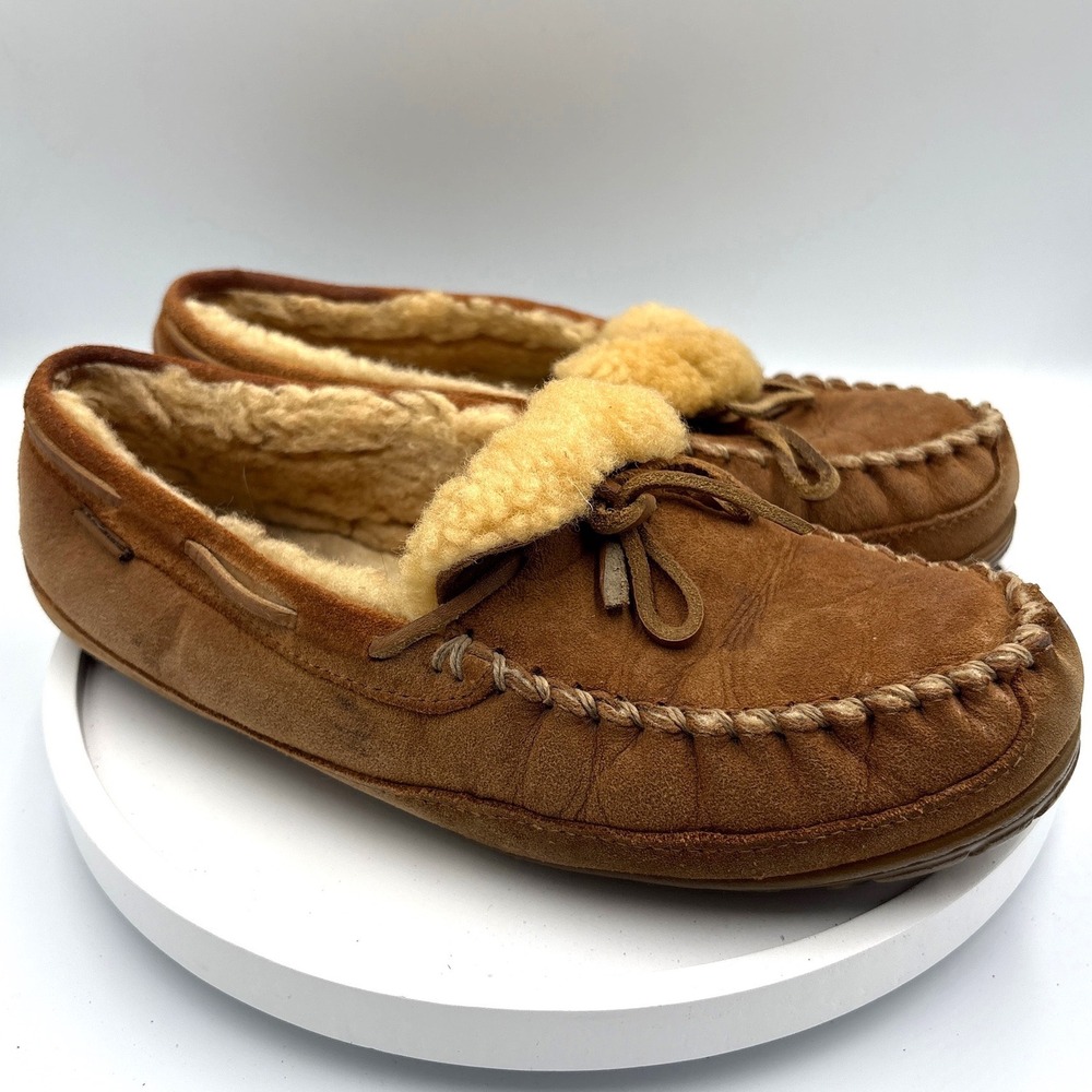 LL Bean Wicked Moccasins 10 Brown Gorpcore Shearling Suede Slippers 264593